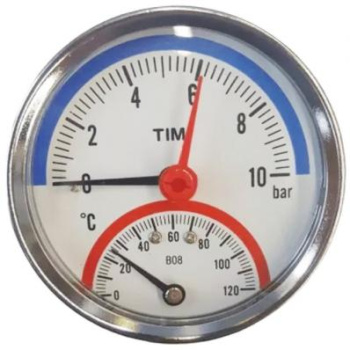 Термоманометр аксиальный TIM 1/2" 10бар (0°C - 120°C)