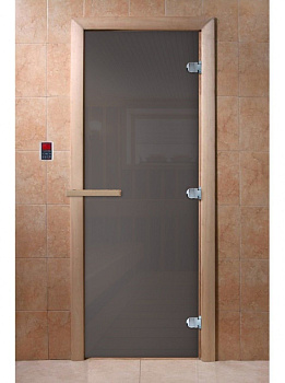 Дверь стеклянная Сумерки (стекло графит 8 мм, 3 петли, коробка листва) 1800*700
